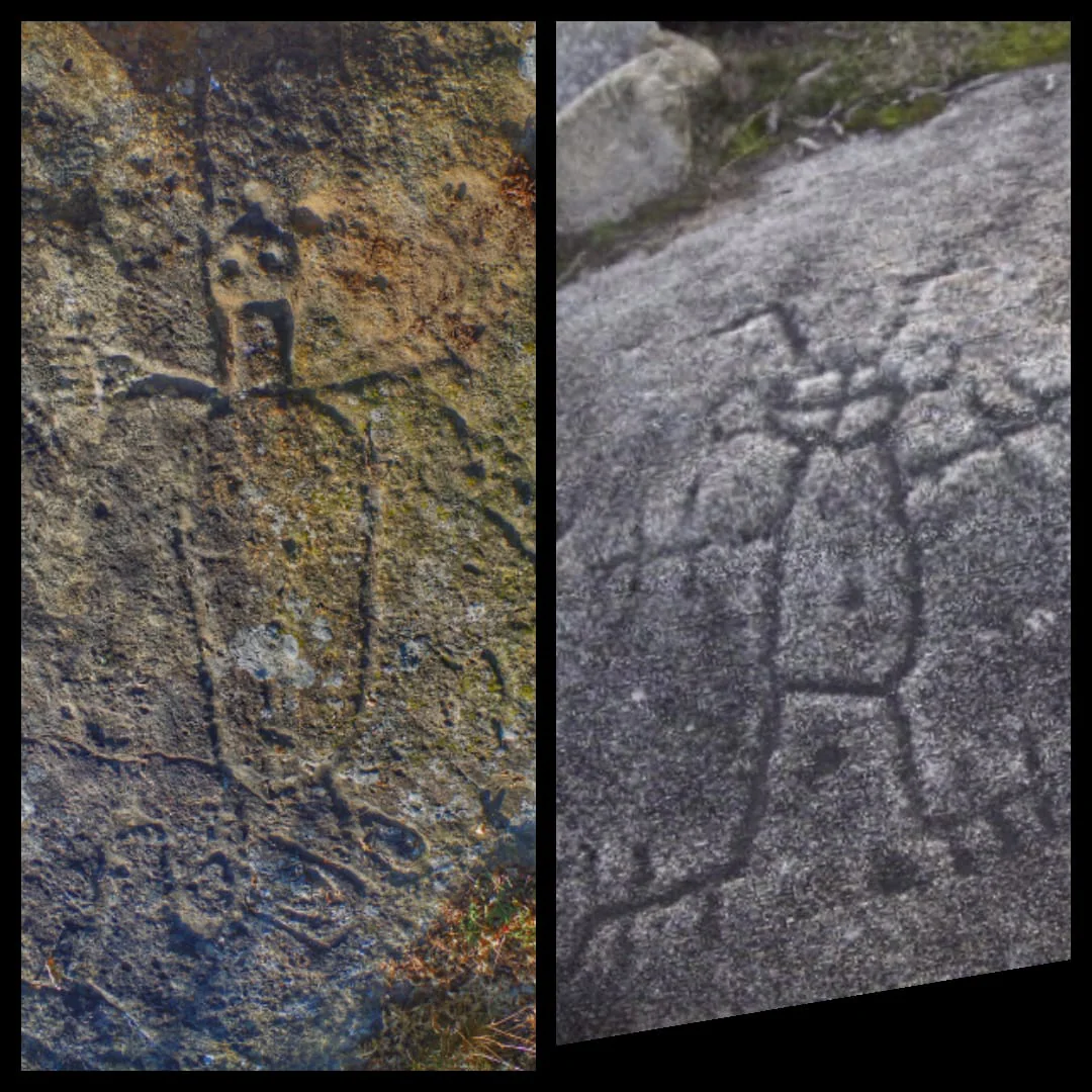 A la izquierda el monstruo de repudio y al lado un petroglifo similar gallego